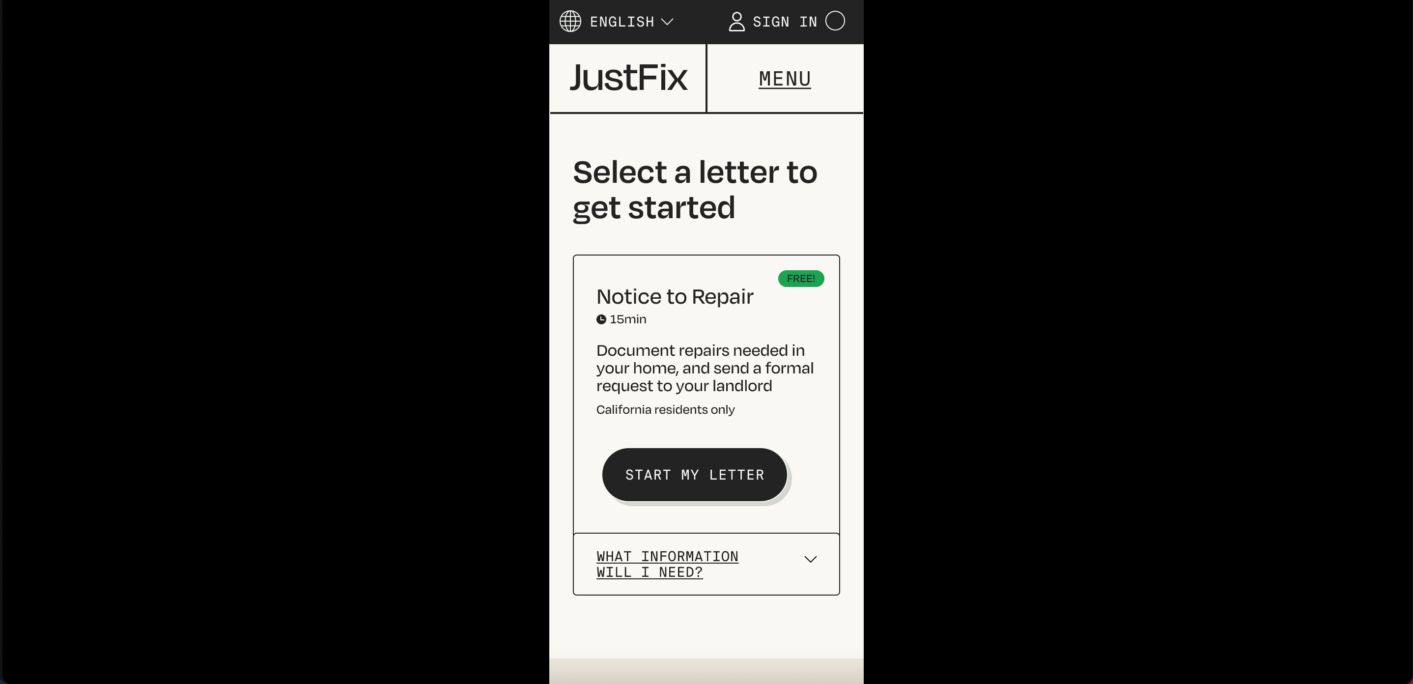 screen showing letter options
